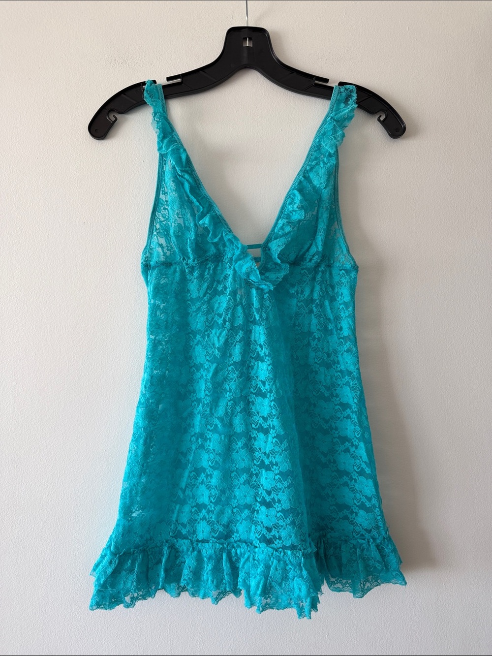In Bloom by Jonquil Aqua Teal Lace Babydoll Chemise & Thong Set Small